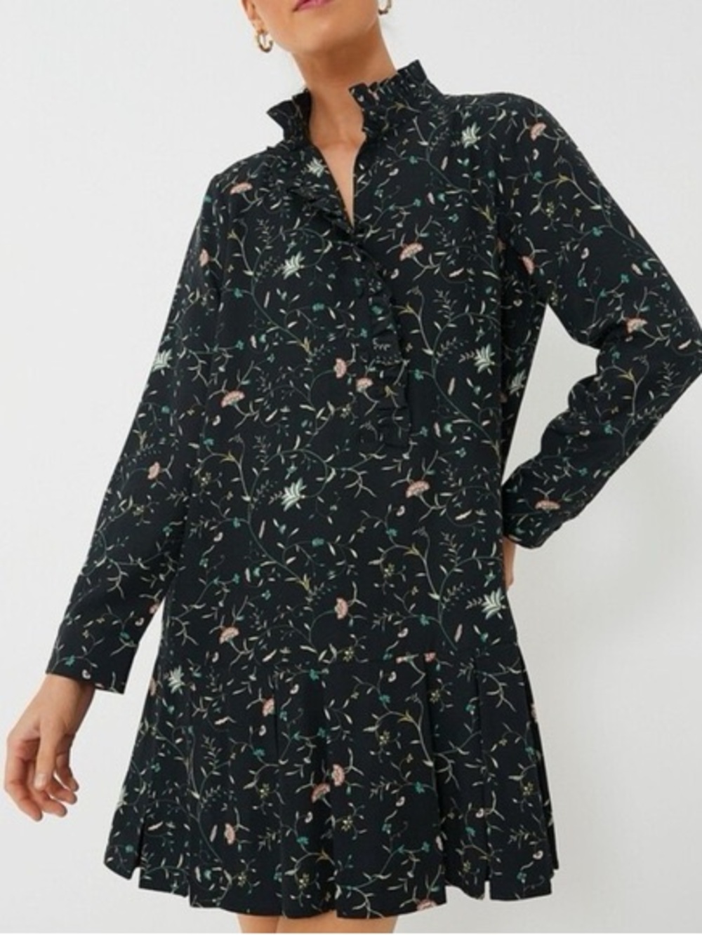 Tuckernuck Sz XL Campden Vine Tate Black Floral Cottage Linen Blend Short Dress